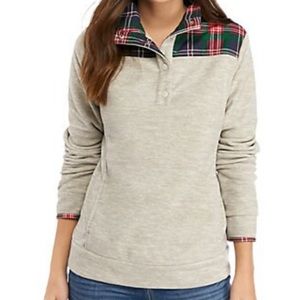 Crown & Ivy Plaid Snap-T Heathered Pullover NEW